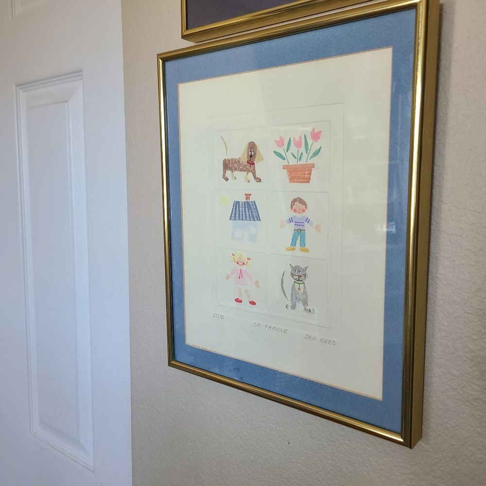 vintage sev ickes "la famille" limited edition hand painted intaglio with C.O.A.